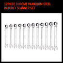 12Pc Ratchet Spanner Set Metric Open & Ring Wrenches 8-19mm CR-V + Rolling Bag-3