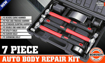 7Pc Car Body Repair Hammer & Dolly Kit Auto Panel Beating Dent Roller Auto Tools - 0