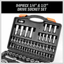 94Pc Socket Ratchet Wrench Set Screwdriver Bits Extension Torx Hex 1/4" 1/2" Dr.-4