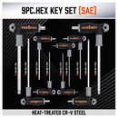 18-Piece T-Handle Hex Key Set, SAE/Imperial & Metric Sizes Allen Wrench Set Long Arm with Ball End-6