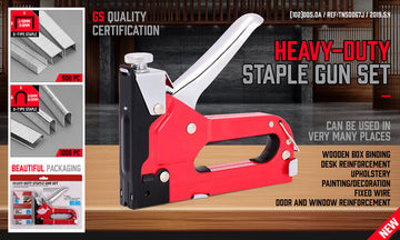 Heavy Duty Staple Gun Set 2in1 Stapler 1500Pc Staples Tacker Hand Fastener Tool - 0