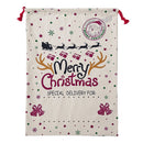 50x70cm Canvas Hessian Christmas Santa Sack Xmas Stocking Reindeer Kids Gift Bag, Cream - Snowflakes Reindeer-1