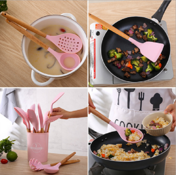 12pcs Silicone Utensils Set Pink - 0