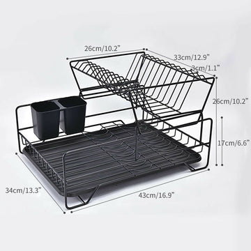 2 Tier Dish Drainer with Cutlery Holder Black - 0
