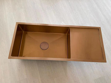 2024 Brushed Copper single long bowl drainer stainless steel 304 kitchen sink - 0