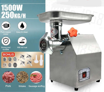 1.63HP Commercial Meat Mincer- Electric Grinder & Sausage Maker Filler 1200W - 0