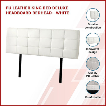 PU Leather King Bed Deluxe Headboard Bedhead - White - 0