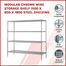 Modular Chrome Wire Storage Shelf 1500 x 600 x 1800 Steel Shelving-3