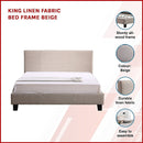 King Linen Fabric Bed Frame Beige-3
