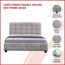 Linen Fabric Double Deluxe Bed Frame Beige-3