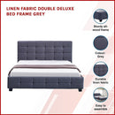Linen Fabric Double Deluxe Bed Frame Grey-3