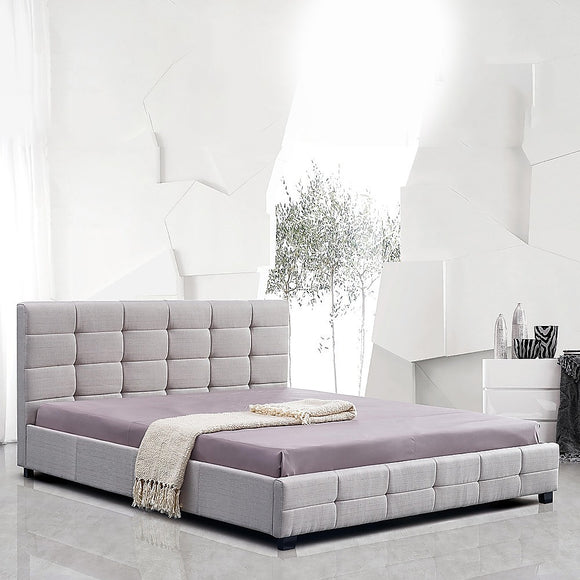 Linen Fabric King Deluxe Bed Frame Beige