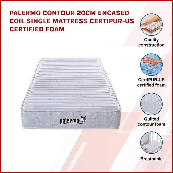 Contour Encased Coil Single Mattress – Hybrid Support with CertiPUR-US® Certified Foam Comfort Layers