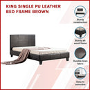 King Single PU Leather Bed Frame Brown-3