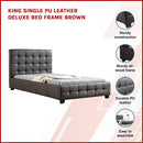 King Single PU Leather Deluxe Bed Frame Brown-3
