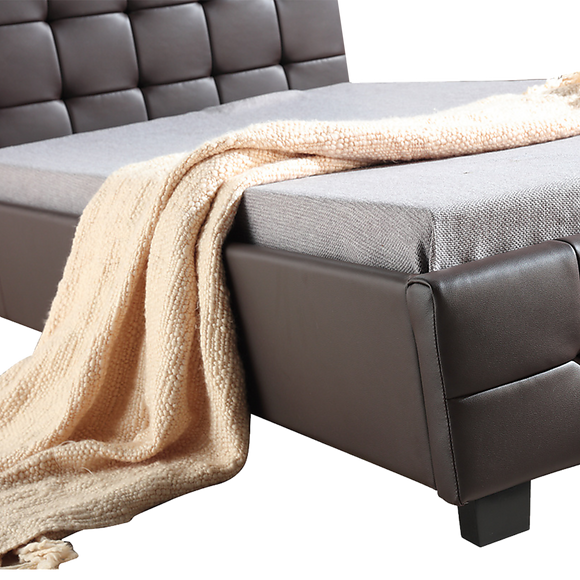King Single PU Leather Deluxe Bed Frame Brown
