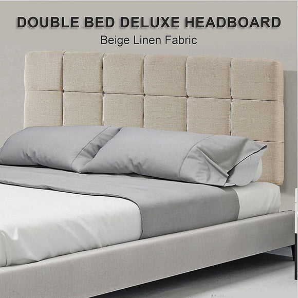 Linen Fabric Double Bed Deluxe Headboard Bedhead - Beige