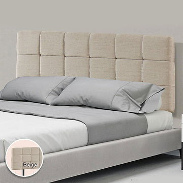 Linen Fabric King Bed Deluxe Headboard Bedhead - Beige - 0