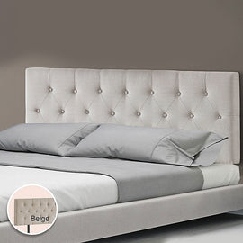 Linen Fabric Queen Bed Deluxe Headboard Bedhead - Beige - 0