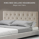 Linen Fabric King Bed Deluxe Headboard Bedhead - Beige-5