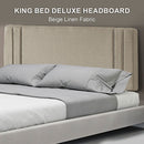 Linen Fabric King Bed Deluxe Headboard Bedhead - Beige-5