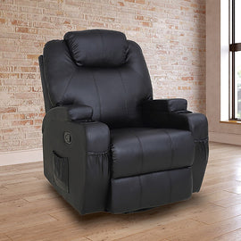 Black Massage Sofa Chair Recliner 360 Degree Swivel PU Leather Lounge 8 Point Heated - 0