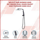 WELS 8" Rain Shower Head Set Square Dual Heads Faucet High Pressure Hand Held-3