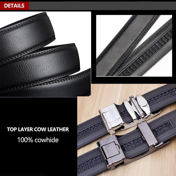 Adjustable Slide Luxury Leather Belt For Men's Automatic Buckle Ratchet Business Dress Belts (FB850101) - RnR Galore