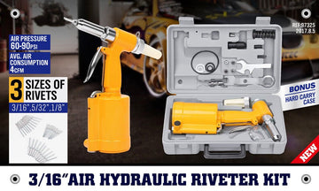 Air Hydraulic Pop Rivet Gun Pneumatic Riveter Industrial 4 - Size Set With Case - RnR Galore