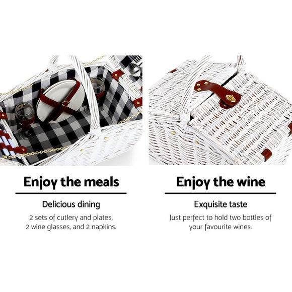 Alfresco 2 Person Picnic Basket Set Insulated Blanket Bag - RnR Galore