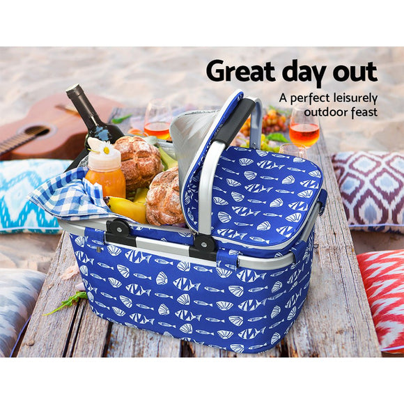 Alfresco Picnic Basket Folding Bag Hamper Food Insulated Cover Storage - RnR Galore