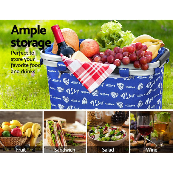 Alfresco Picnic Basket Folding Bag Hamper Food Insulated Storage - RnR Galore