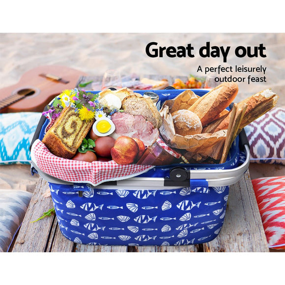 Alfresco Picnic Basket Folding Bag Hamper Food Insulated Storage - RnR Galore