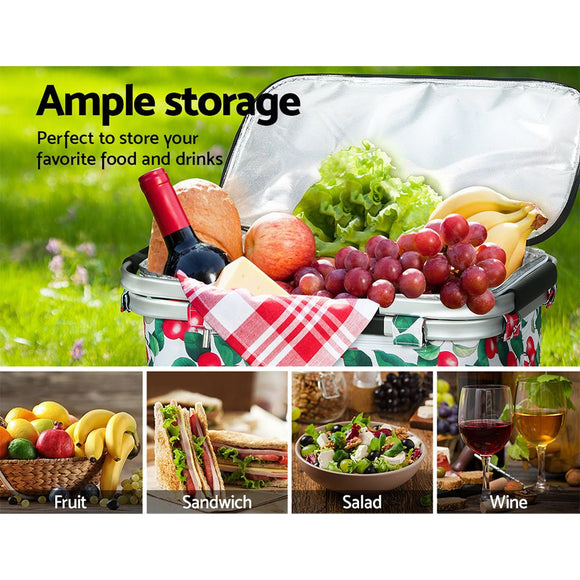 Alfresco Picnic Basket Folding Bag Hamper Insulated Food Cover Storage - RnR Galore
