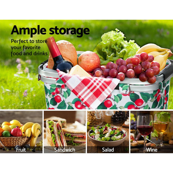 Alfresco Picnic Basket Set Folding Bag Hamper Insulated Food Storage - RnR Galore