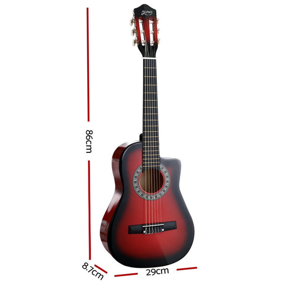 Alpha 34 Inch Classical Guitar Wooden Body Nylon String Beginner Kids Gift Red - RnR Galore
