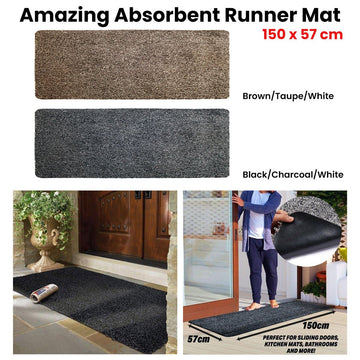 Amazing Absorbent Runner Mat 150 x 57 cm Black/Charcoal/White - RnR Galore
