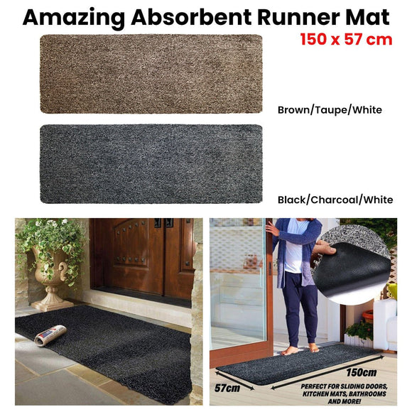 Amazing Absorbent Runner Mat 150 x 57 cm Black/Charcoal/White - RnR Galore