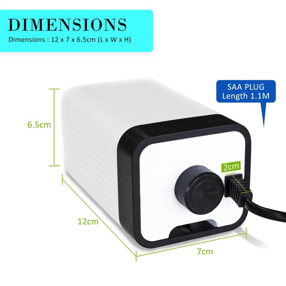 Aquarium Air Pump Oxygen Hydroponic 2 Outlet 180L/H 4W - RnR Galore