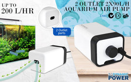 Aquarium Air Pump Oxygen Hydroponic 2 Outlet 180L/H 4W - RnR Galore