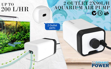 Aquarium Air Pump Oxygen Hydroponic 2 Outlet 180L/H 4W - RnR Galore