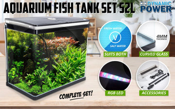 Aquarium Curved Glass RGB LED Fish Tank Set Filter Pump 52L - RnR Galore
