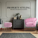 Armchair Lounge Chair Accent Velvet Shell Scallop + Round Ottoman Footstool PINK - RnR Galore