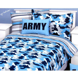 Army Camouflage Blue Quilt Cover Set Single - RnR Galore