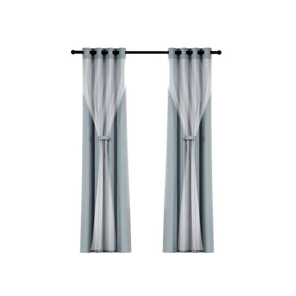 Artiss 2X 132x160cm Blockout Sheer Curtains Light Grey - RnR Galore