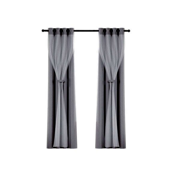 Artiss 2X 132x274cm Blockout Sheer Curtains Charcoal - RnR Galore