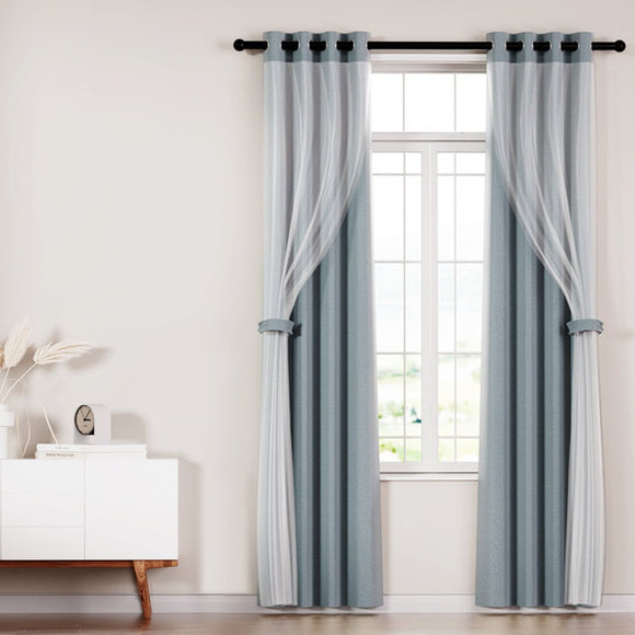 Artiss 2X 132x274cm Blockout Sheer Curtains Light Grey - RnR Galore