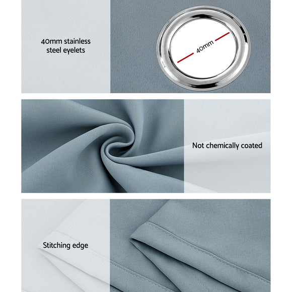 Artiss 2X 132x274cm Blockout Sheer Curtains Light Grey - RnR Galore