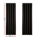 Artiss 2X Blockout Curtains Eyelet 180x213cm Black Shine - RnR Galore