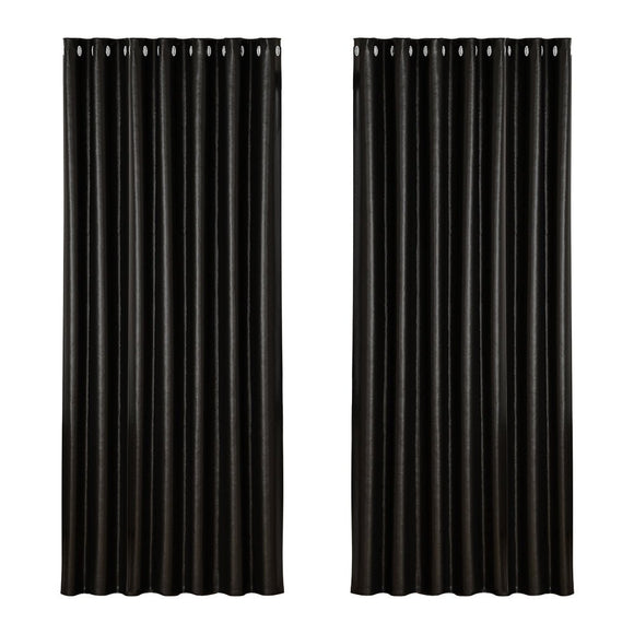Artiss 2X Blockout Curtains Eyelet 240x230cm Black Shine - RnR Galore